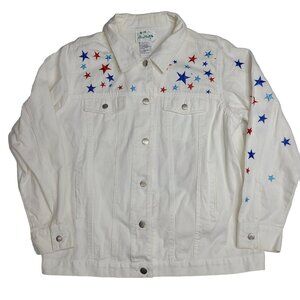 QUAKER FACTORY Womens Embroidered Jacket White Stars And American Angel Size Med